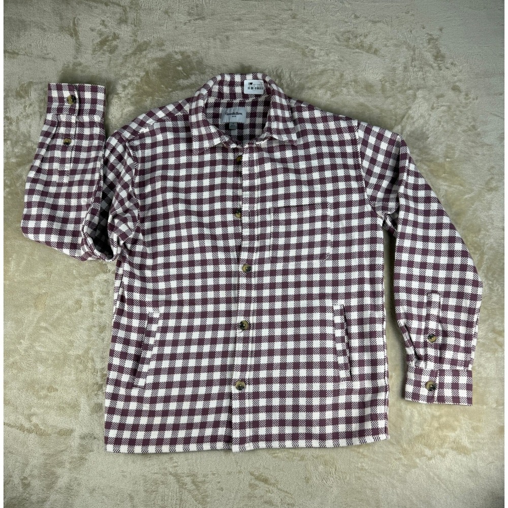 Goodfellow & Co Mens Burgundy Gingham Flannel Shirt Jacket Size Small Cotton